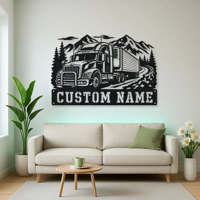 Personalized Refrigerated Semi Truck Mountain Metal Wall Art
