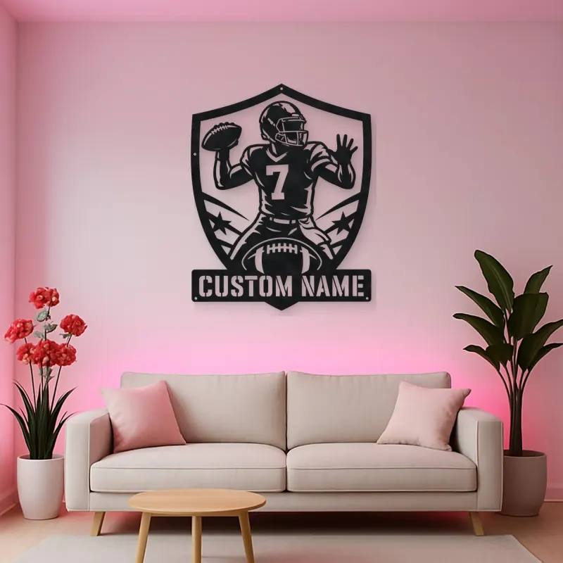 Personalized Number 7 Quarterback Shield Metal Wall Art