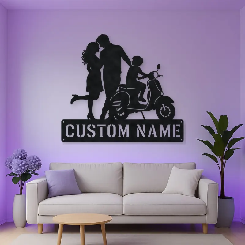 Personalized Scooter Family with Young Rider Metal Wall Art