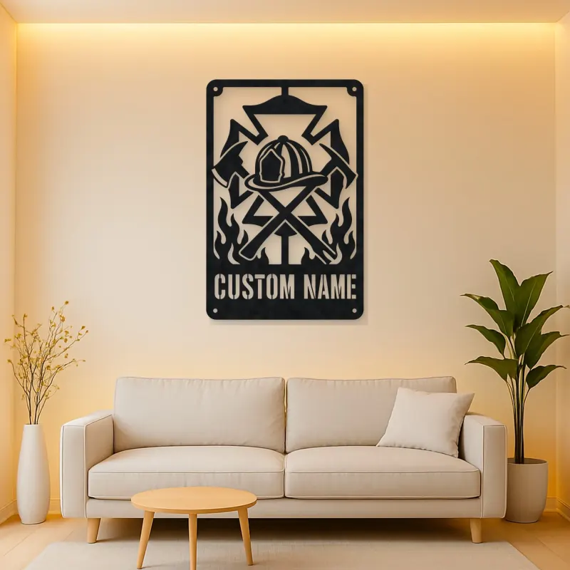 Personalized Firefighter Crest Metal Wall Art with Axes
