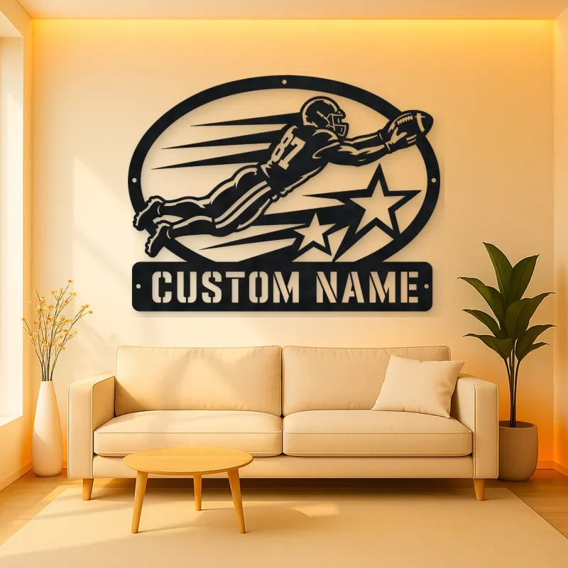 Personalized Number 87 Diving Receiver Stars Metal Wall Art