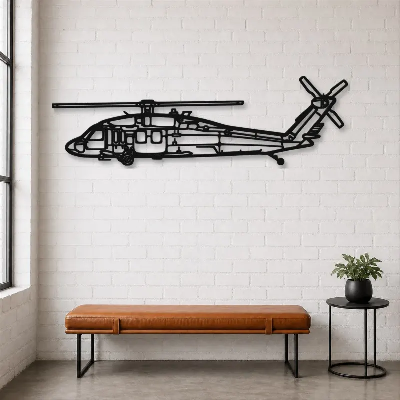 Silhouette en métal du UH-60 Black Hawk, Décoration murale en métal, Décor aéronautique, Décorateur aviateur