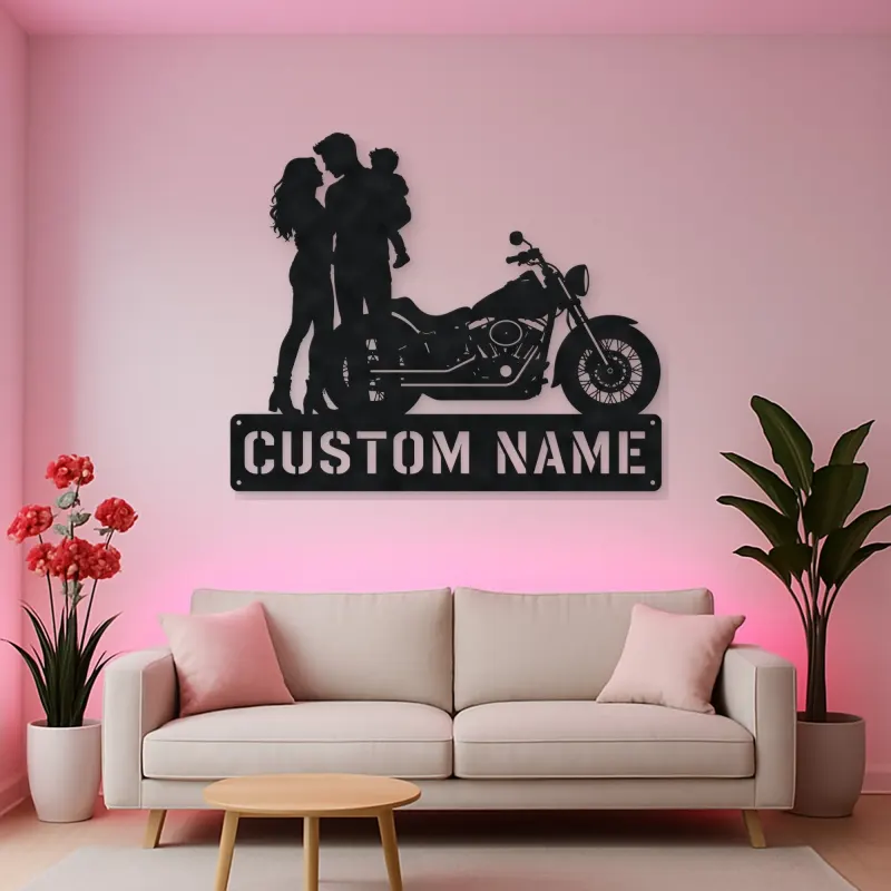 Personalized Cruiser Family with Child Metal Wall Art