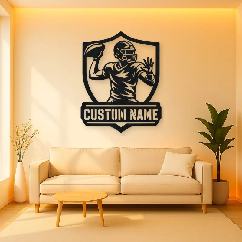 Personalized Quarterback Passing Shield Metal Wall Art