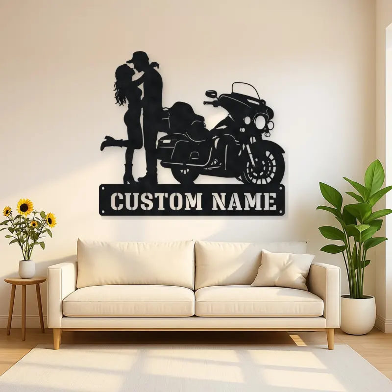 Personalized Touring Bagger Couple Metal Wall Art