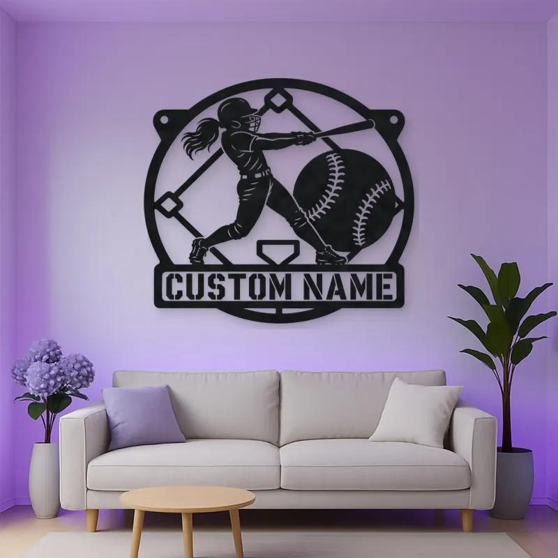 Personalized Softball Batter Metal Wall Art with Diamond