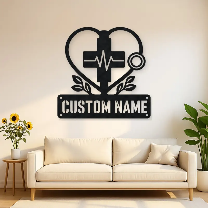 Personalized Medical Heart Metal Wall Art with Stethoscope