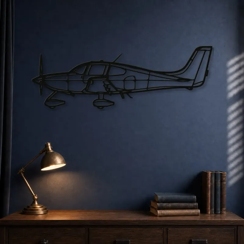 Silhouette d'avion SR22 en métal, Décoration murale en métal, Décor aéronautique, Décor d'aviation