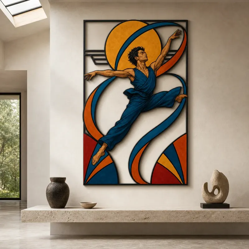 Black Woman Dancer in Mid Century Style Colorful Metal Wall Art