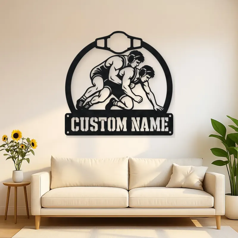 Personalized Wrestling Match Metal Wall Art with Belt Frame