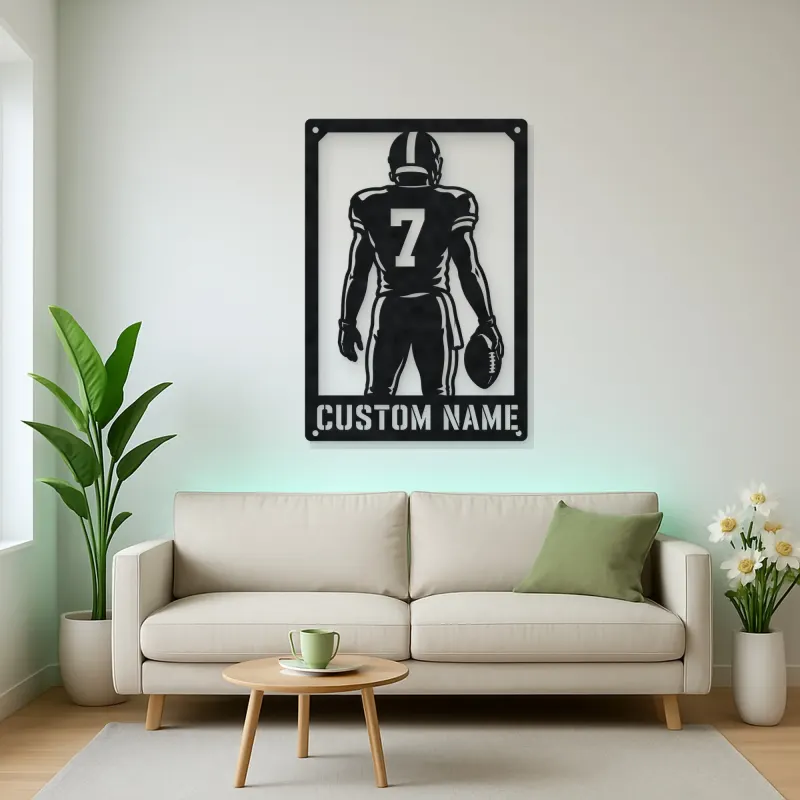 Personalized Number 7 Football Player Back View Metal Wall Art
