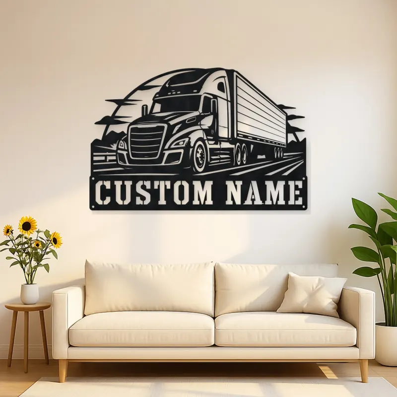Personalized Modern Semi and Box Trailer Metal Wall Art