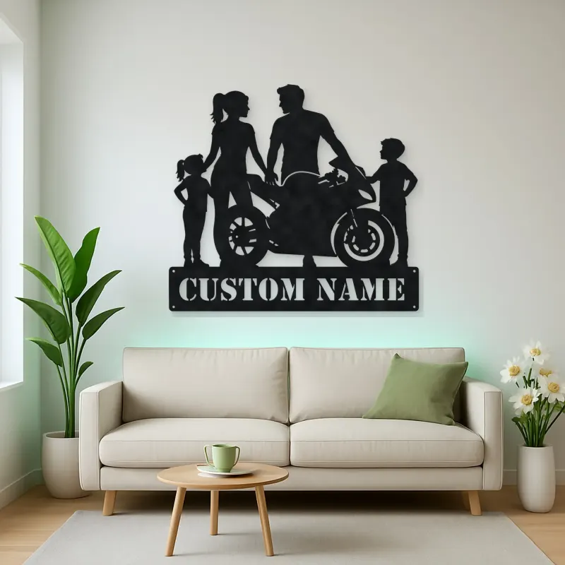Personalized Sport Motorcycle Family of Four Metal Wall Art
