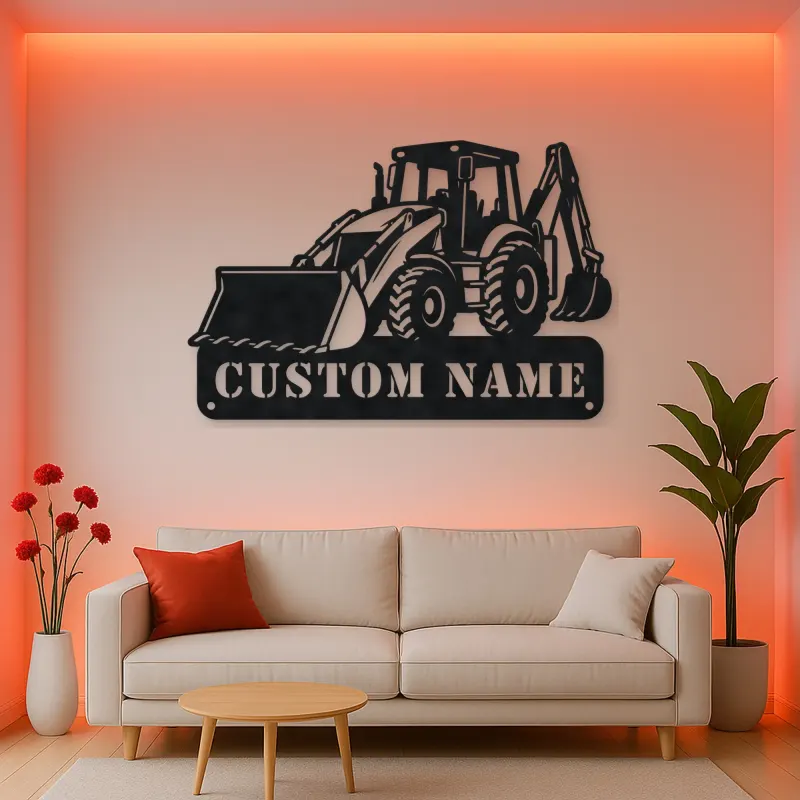 Personalized Backhoe Loader Front and Rear Bucket Metal Wall Art