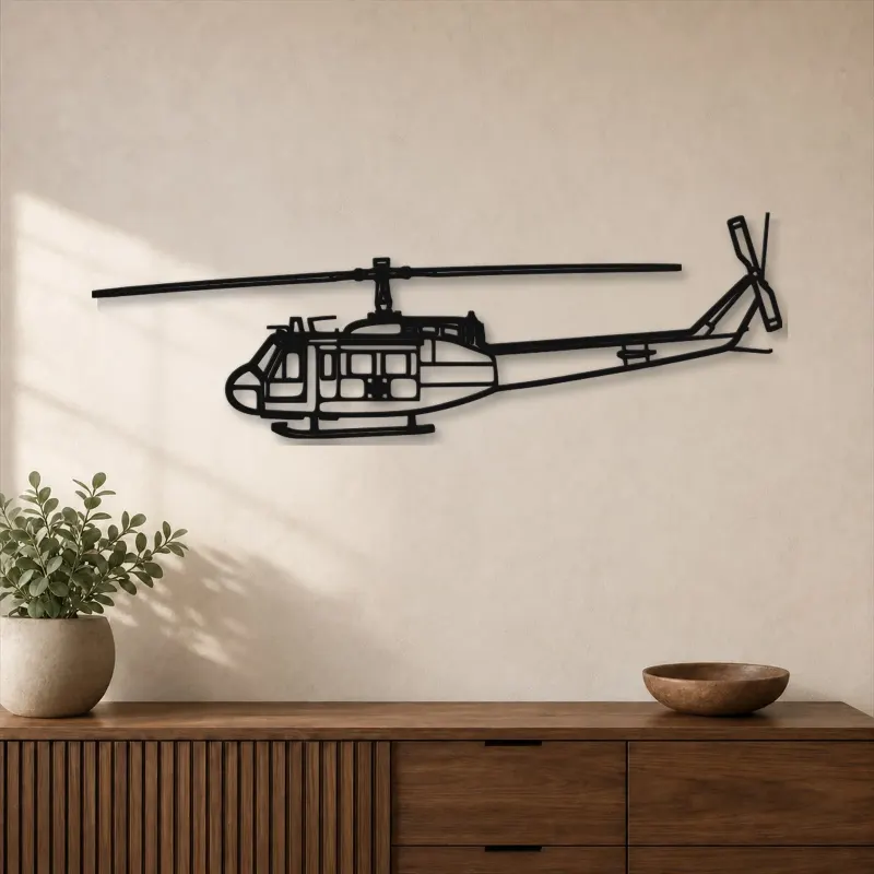 Silhouette en métal du UH-1 Iroquois Huey 1970, Décoration murale en métal, Décor aéronautique, Décorateur aviateur