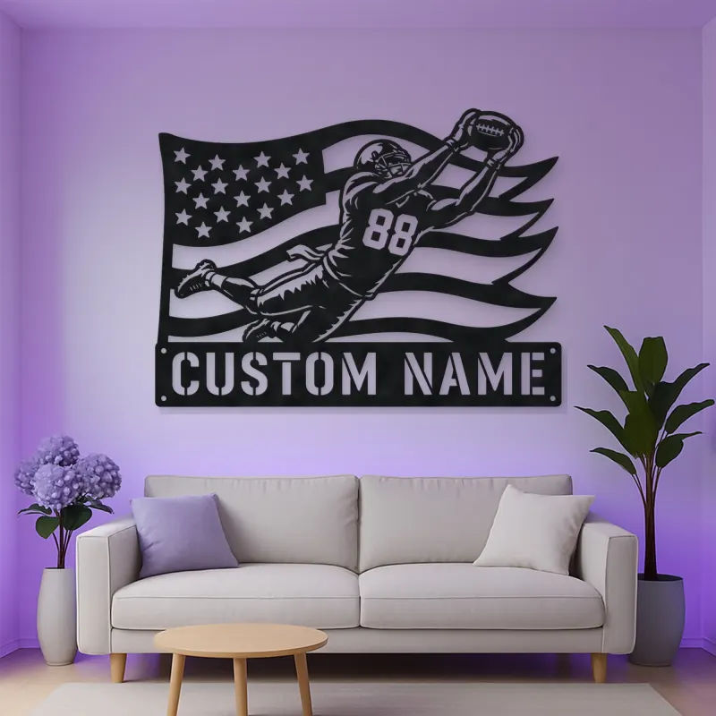 Personalized Number 88 Diving Receiver American Flag Metal Wall Art