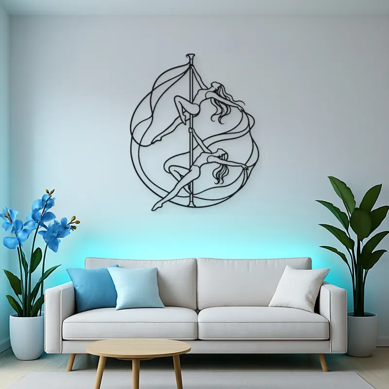 Pole Acrobatics Silhouette Metal Wall Art | Aerial Dance Wall Decor