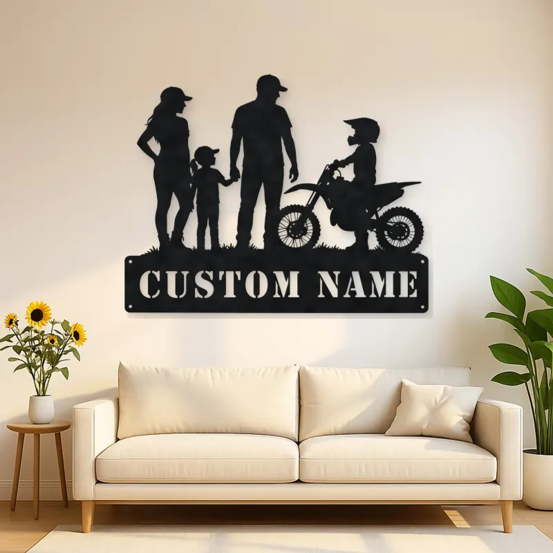 Personalized Motocross Family with Mini Dirt Bike Metal Wall Art