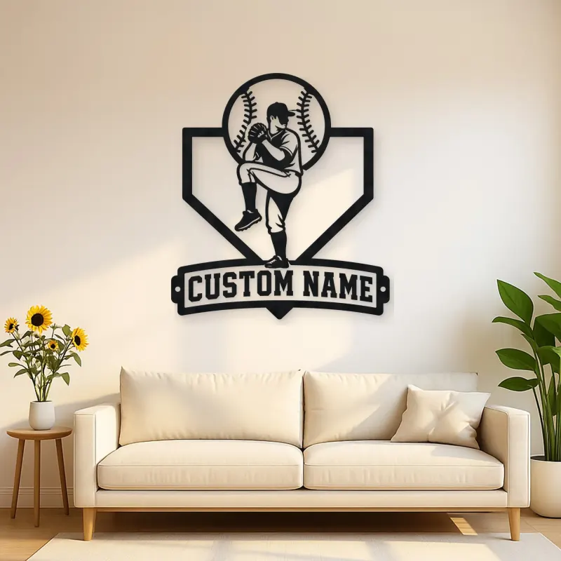 Personalized Baseball Pitcher Windup Metal Wall Art