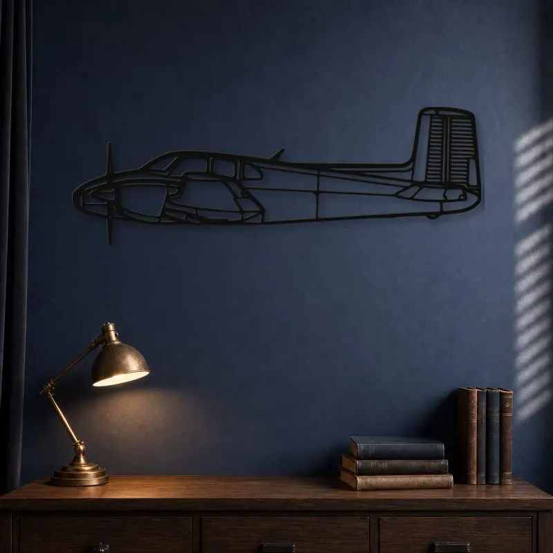 Insegna in metallo silhouette aereo D50 Twin Bonanza, Silhouette aereo in metallo, Decorazione parete aviatore, Decorazione aviazione
