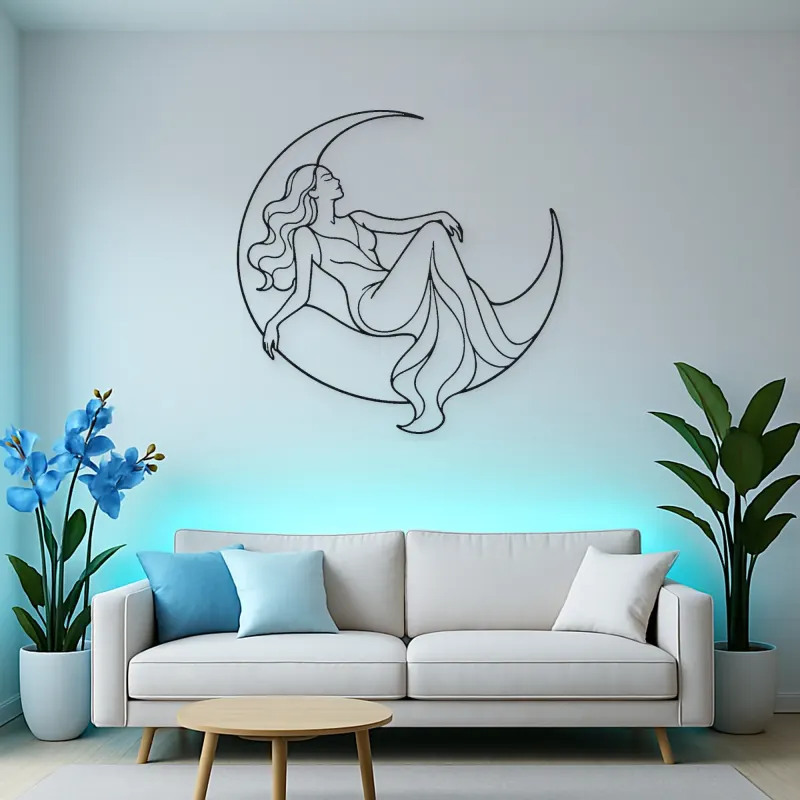 Reclining Crescent Muse Metal Wall Art | Celestial Woman Wall Decor