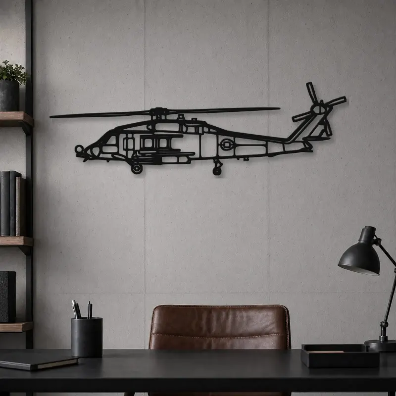 Silhouette d'avion HH60-H Sea Hawk en métal, Décoration murale aéronautique