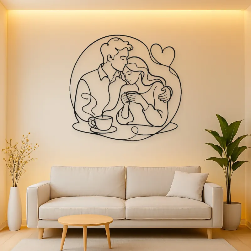 Coffee Morning Couple Metal Wall Art | Romantic Couple Decor