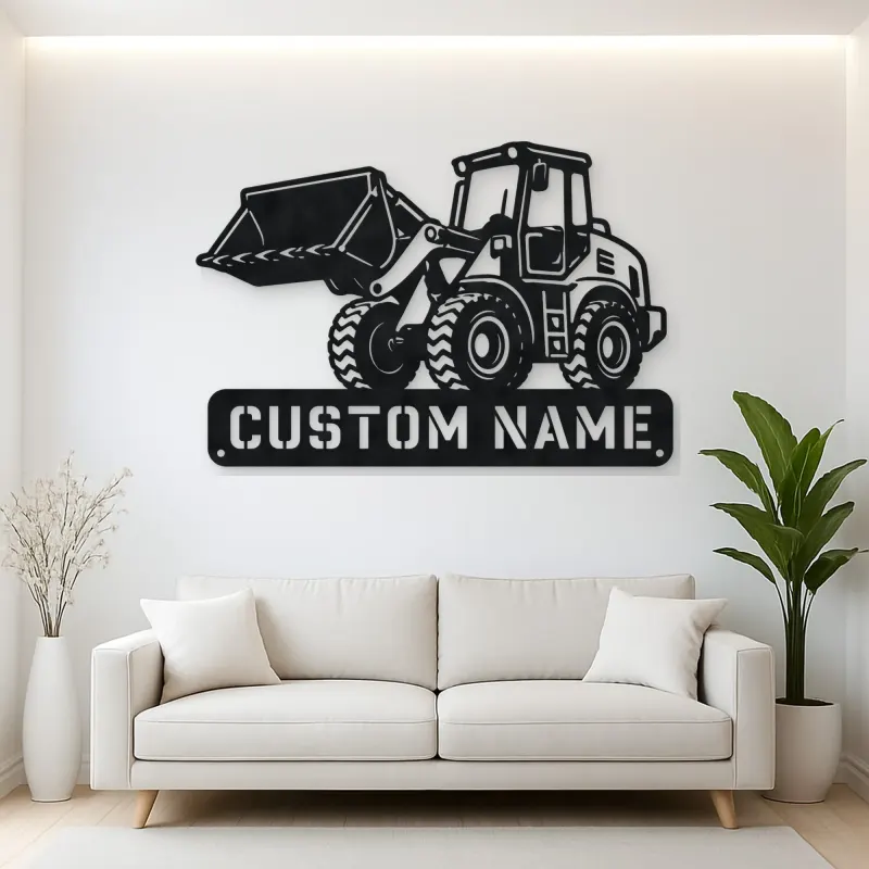Personalized Compact Wheel Loader Raised Bucket Metal Wall Art
