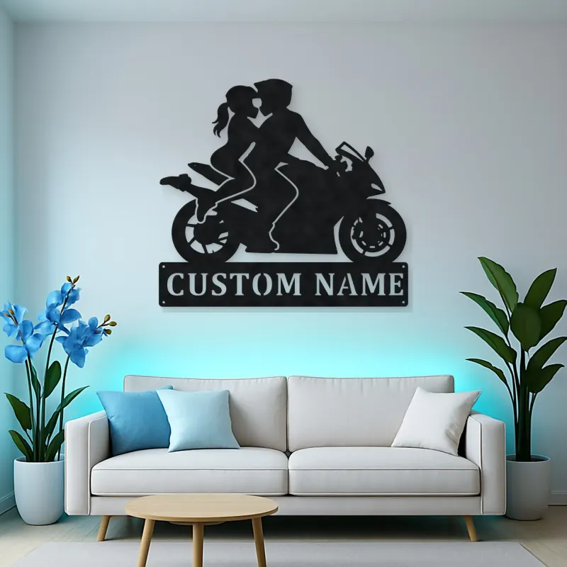 Personalized Two Rider Motorcycle Couple Metal Wall Art