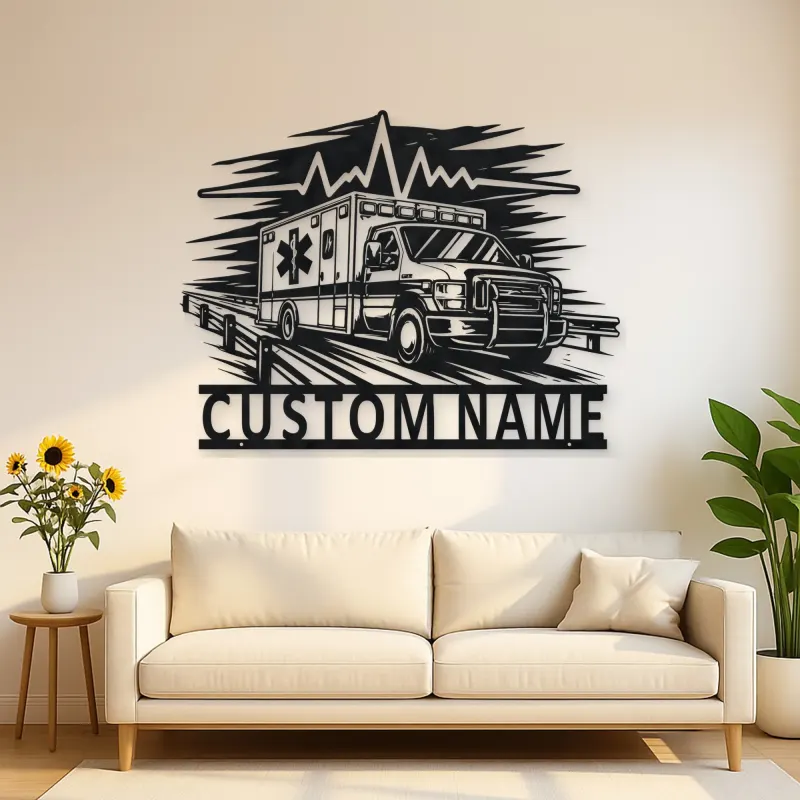 Personalized Highway Ambulance Heartbeat Metal Wall Art