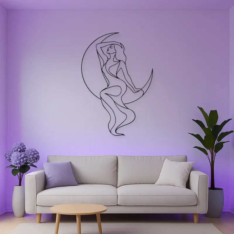 Draped Figure with Moon Metal Wall Art | Celestial Woman Wall Decor