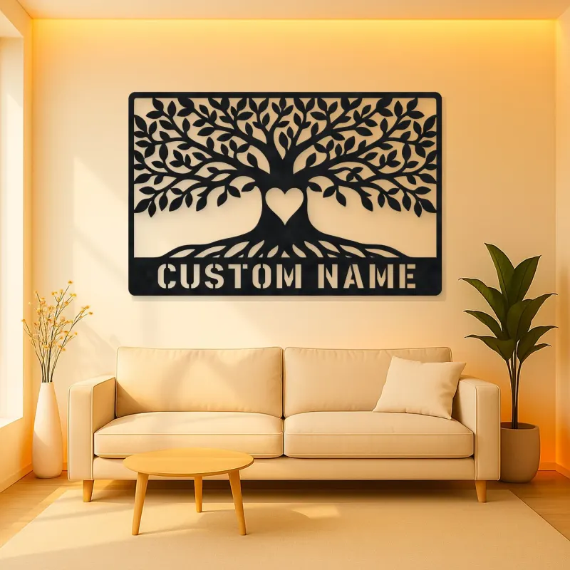 Personalized Leafy Tree Metal Wall Art with Heart