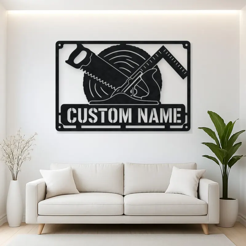 Personalized Carpenter Tools Metal Wall Art with Saw Blade