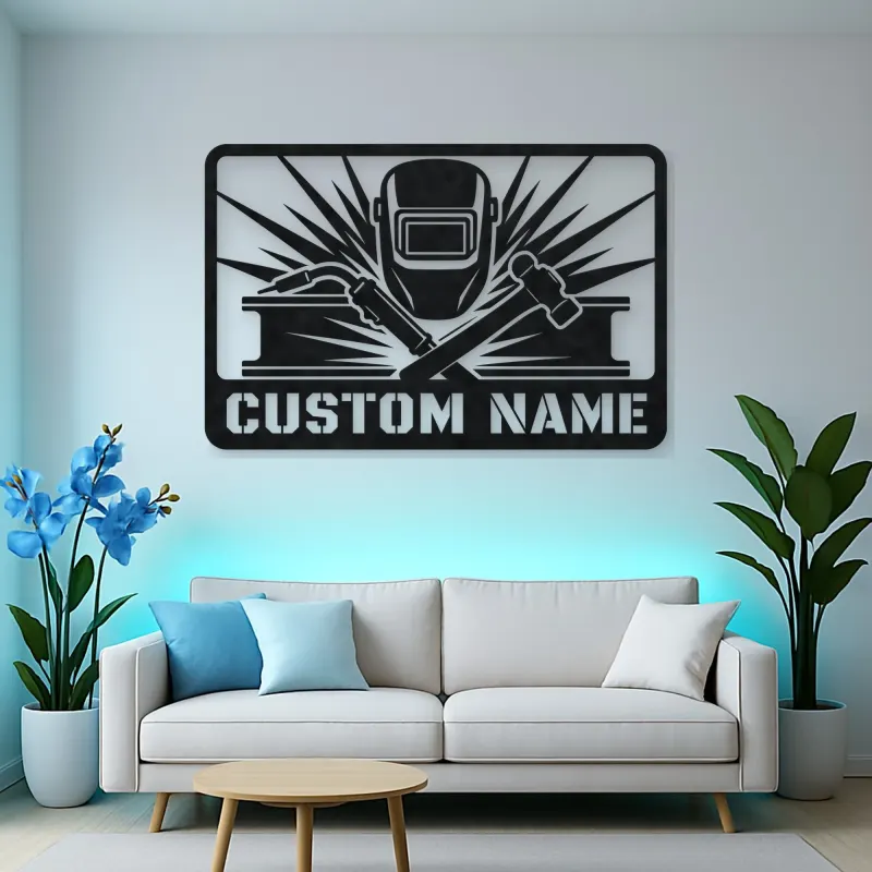 Personalized Welder Metal Wall Art with Torch and Hammer