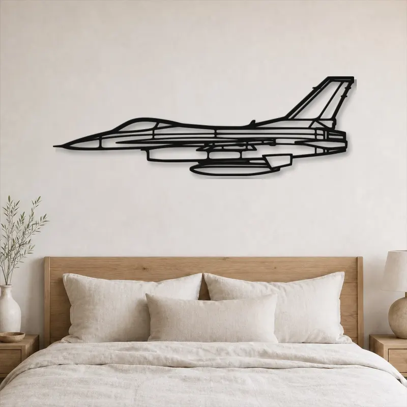 Silhouette d'avion F-16A en métal, Décoration murale aéronautique
