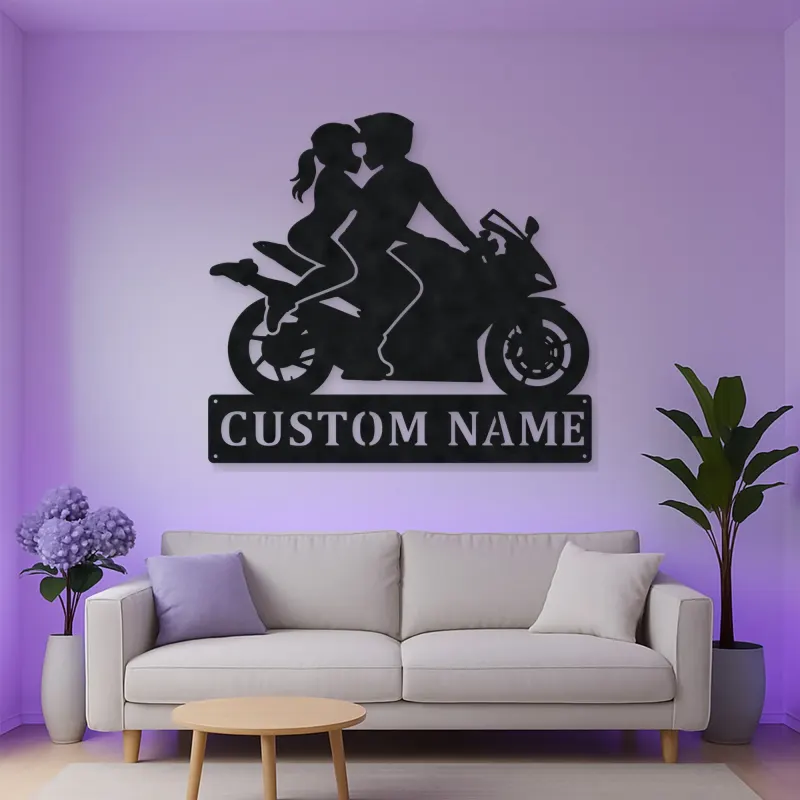 Personalized Two Rider Motorcycle Couple Metal Wall Art