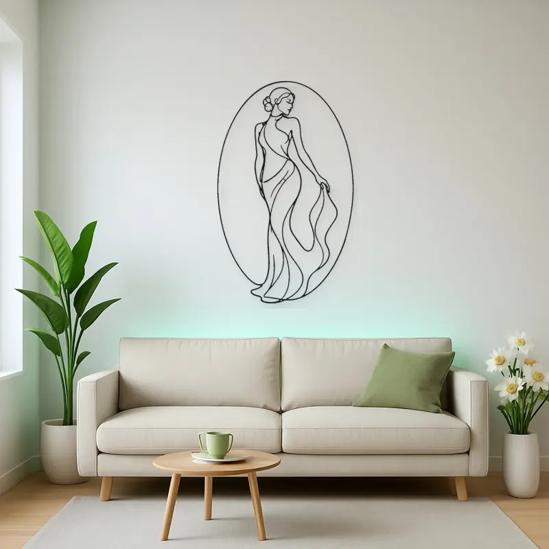 Woman in Oval Frame Metal Wall Art | Feminine Figure Wall Decor