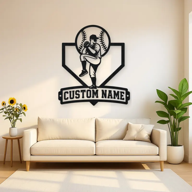 Personalized Baseball Pitcher Windup Metal Wall Art