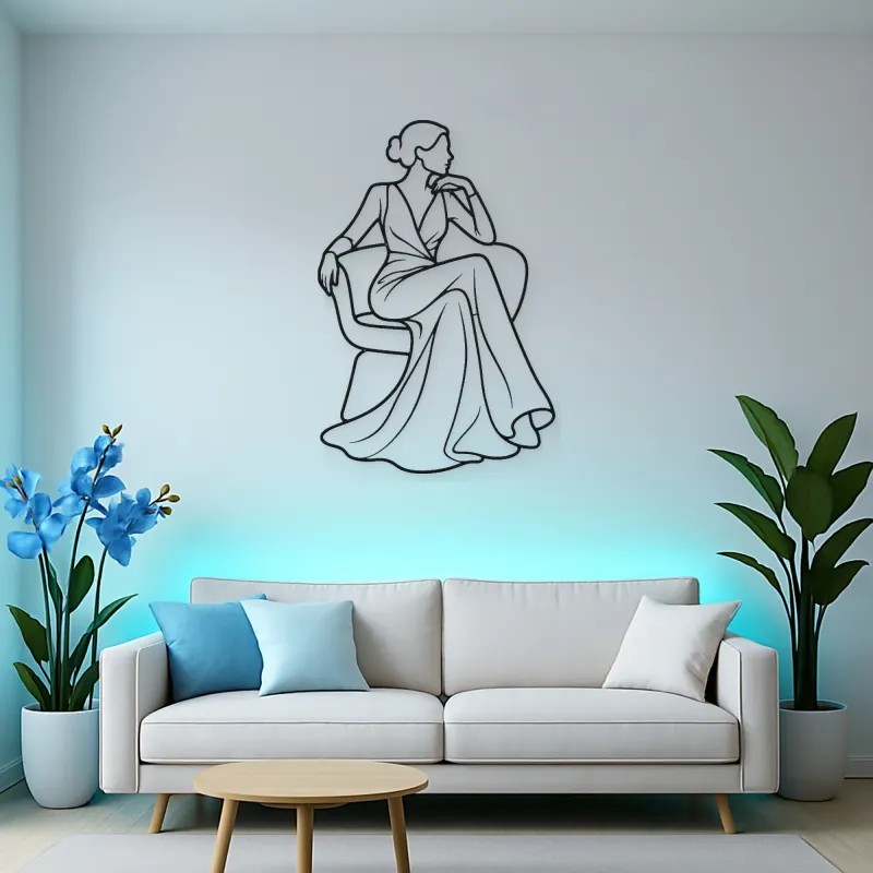 Seated Gown Elegance Metal Wall Art | Fashion Figure Wall Decor