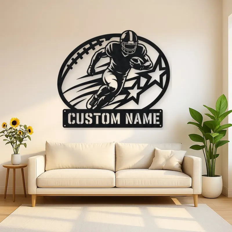 Personalized Running Back Stars and Speed Lines Metal Wall Art
