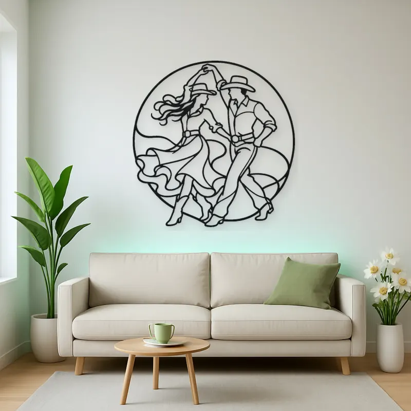 Country Line Dance Metal Wall Art | Couple Dance Wall Decor