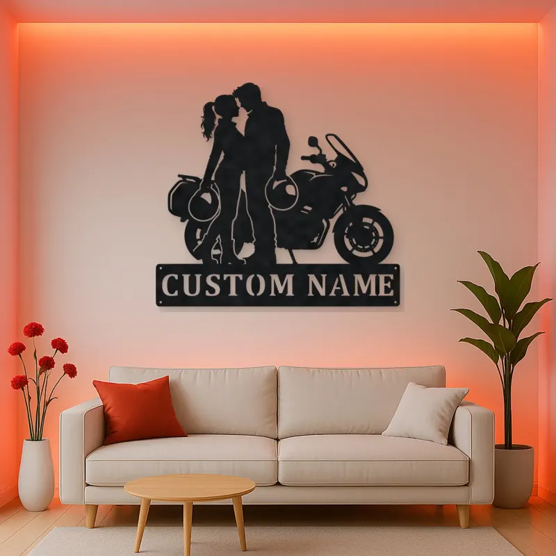 Personalized Helmet Couple and Touring Motorcycle Metal Wall Art