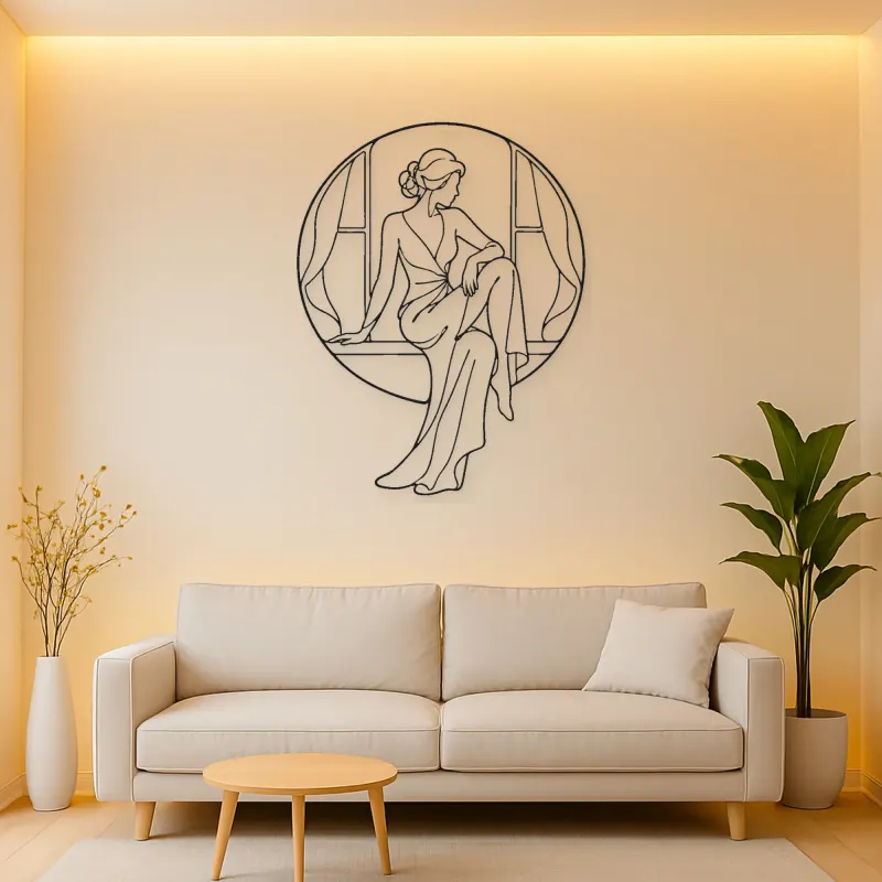 Seated Window Style Metal Wall Art | Fashion Figure Wall Decor