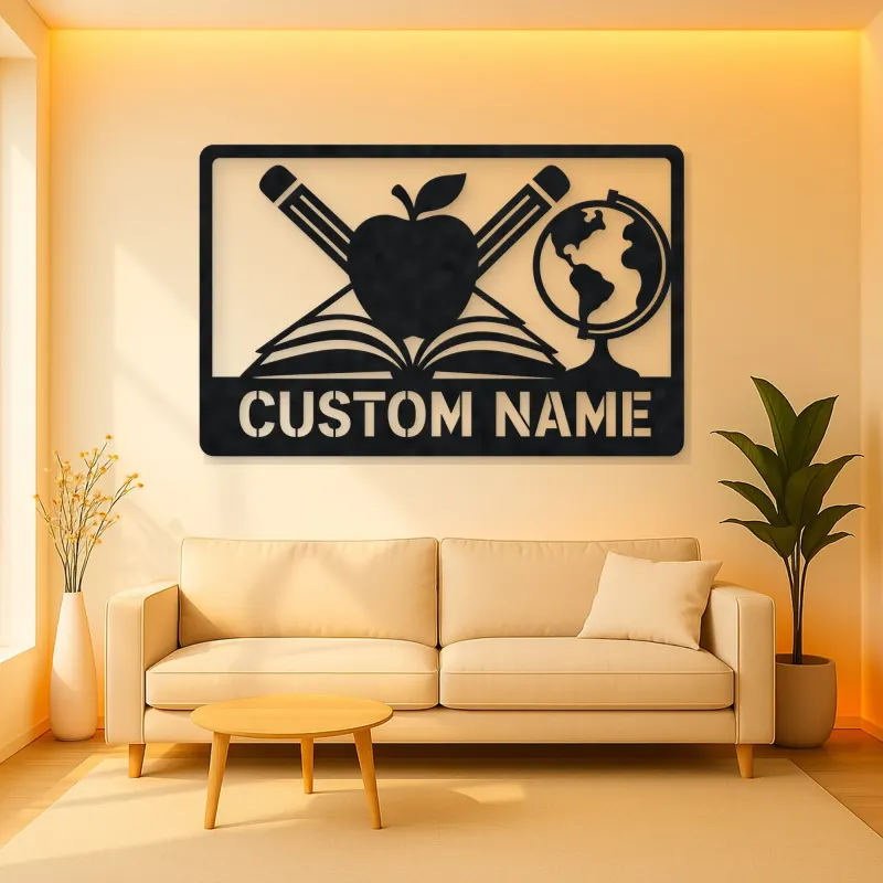 Personalized Teacher Metal Wall Art with Book and Apple