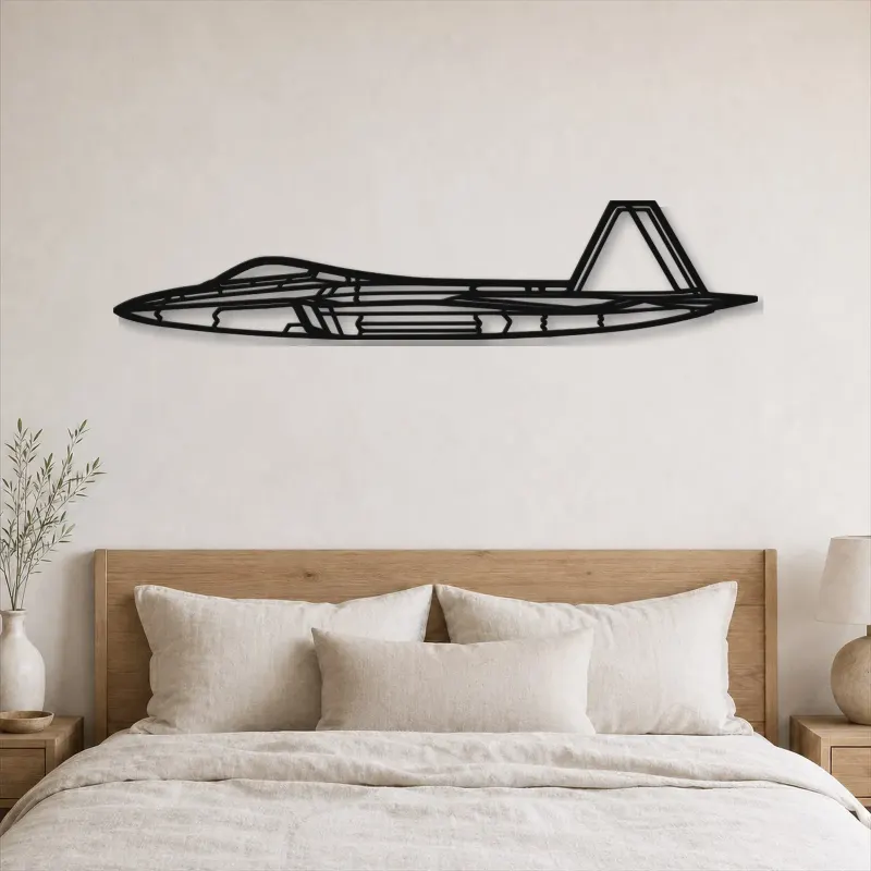Silhouette d'avion F-22 Raptor en métal, Décoration murale aéronautique