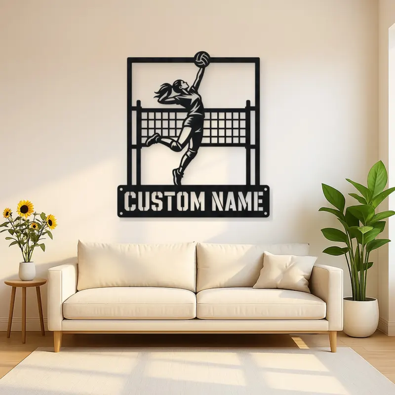 Personalized Volleyball Player Metal Wall Art with Spike Pose