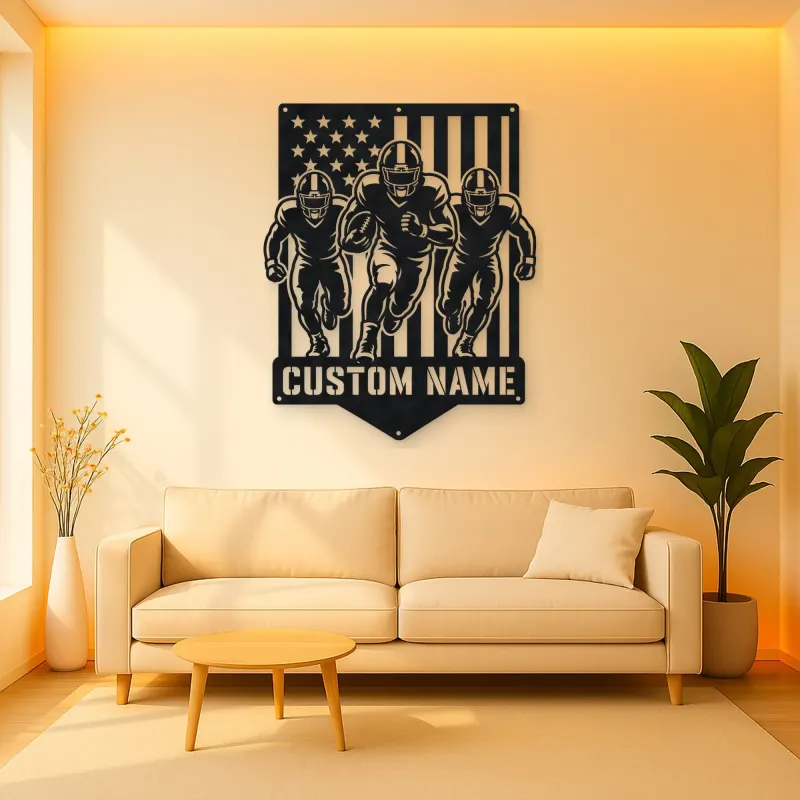Personalized Three Football Players Flag Metal Wall Art