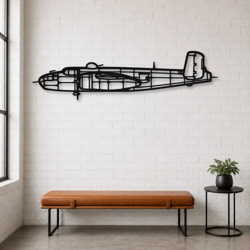 Silhouette d'avion B25J en métal, Décoration murale en métal, Décor aéronautique, Cadeau pour aviateur