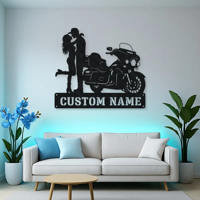 Personalized Touring Bagger Couple Metal Wall Art