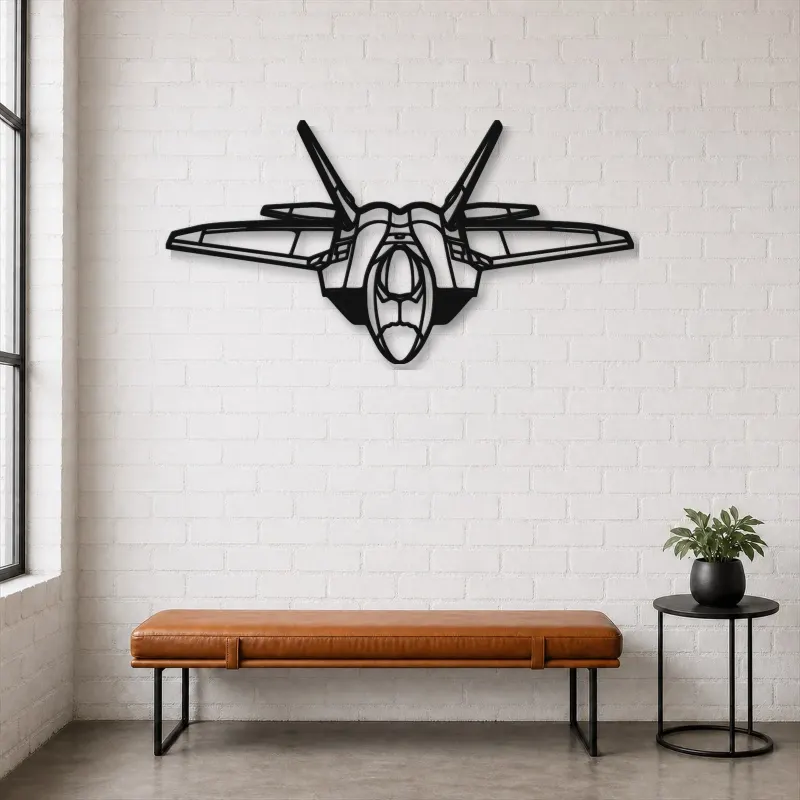 Silhouette d'avion F-22 Raptor Angle en métal, Décoration murale en métal, Décor aéronautique, Décor d'aviation